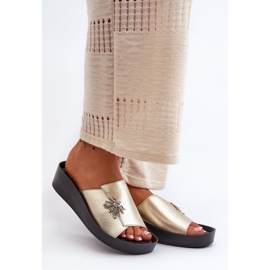 Elegant Women's Flip-Flops With Decoration, Natural Leather S.Barski KV27-015 Gold golden 1