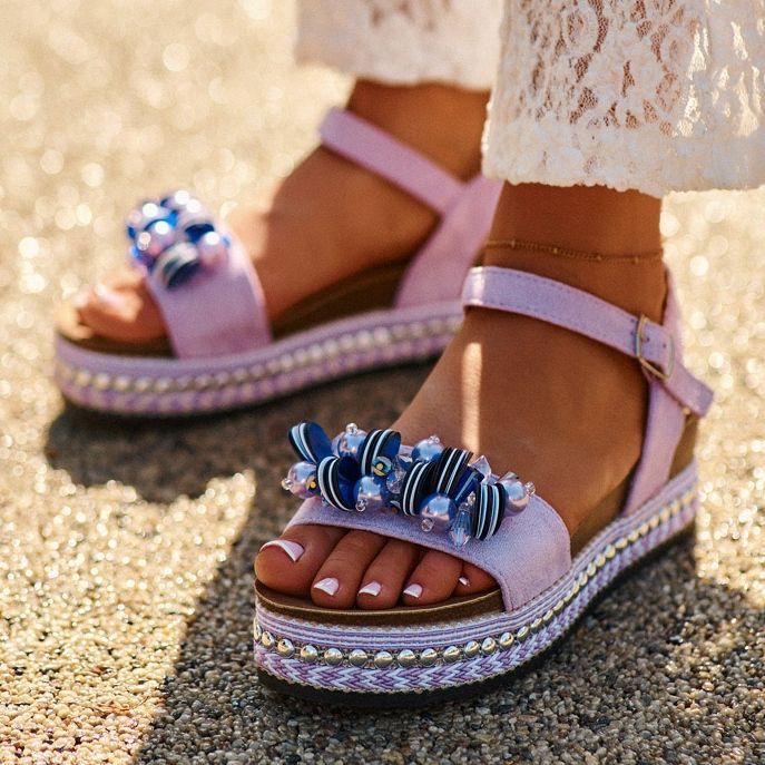 Women's Sandals On Wedge And Platform With Decorations S.Barski HY056 Purple 2