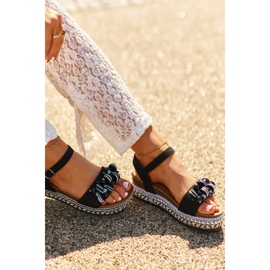 Women's Sandals On A Wedge And Platform With Decorations S.Barski HY056 Black 1