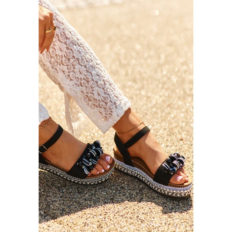 Women's Sandals On A Wedge And Platform With Decorations S.Barski HY056 Black 1