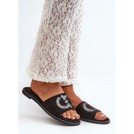 Women's Flat Flip Flops With Sequins S.Barski KV27-052 Black 2