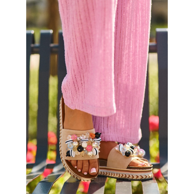 Women's Flip-flops On The Platform With Decorations S.Barski HY077 Beige 1