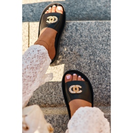 Elegant, light women's flip-flops with decoration, natural leather S.Barski KV27-013, black 1 Elegant, light women's flip-flops with decoration, natural leather S.Barski KV27-013, black 1