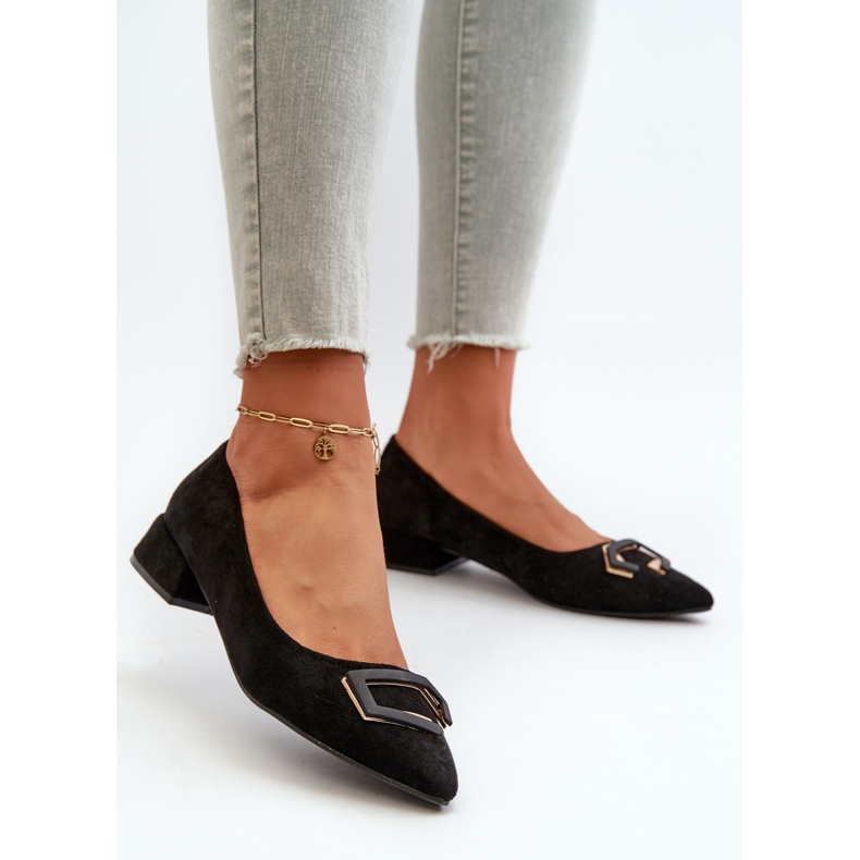 Low Heel Pumps With Decoration Eco Suede S.Barski KV27-034 Black 2 Low Heel Pumps With Decoration Eco Suede S.Barski KV27-034 Black 2