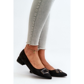 Low Heel Pumps With Decoration Eco Suede S.Barski KV27-034 Black 1