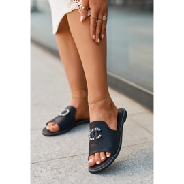 Elegant Women's Shiny Flip-Flops With Decoration S.Barski KV27-050 Black 1