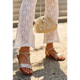 Women's Flat Sandals With Straps S.Barski KV27-010 Gold golden 1 Women's Flat Sandals With Straps S.Barski KV27-010 Gold golden 1