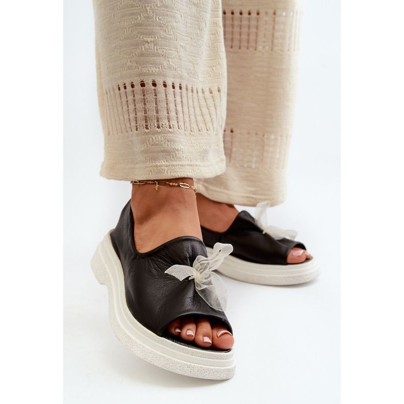 Zazoo 2939 Women's Leather Sandals With Bow, Black 2