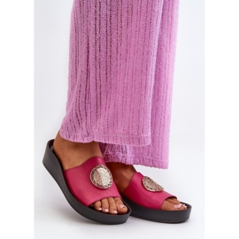 Zazoo 2920 Women's Leather Wedge Flip-Flops With Gold Details Fuchsia pink 2