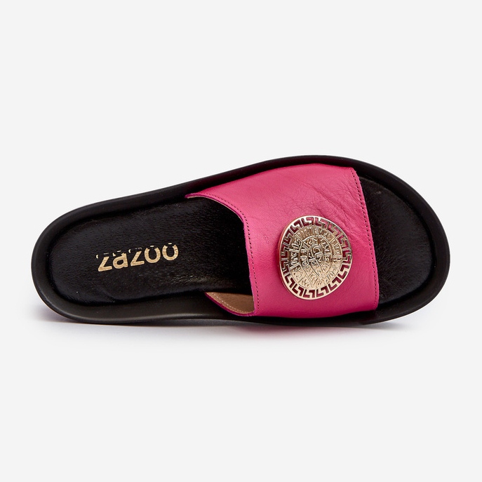 Zazoo 2920 Women's Leather Wedge Flip-Flops With Gold Details Fuchsia pink 1