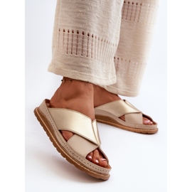 Leather Profiled Flip-Flops Maciejka 04986-04 Gold-Beige 2