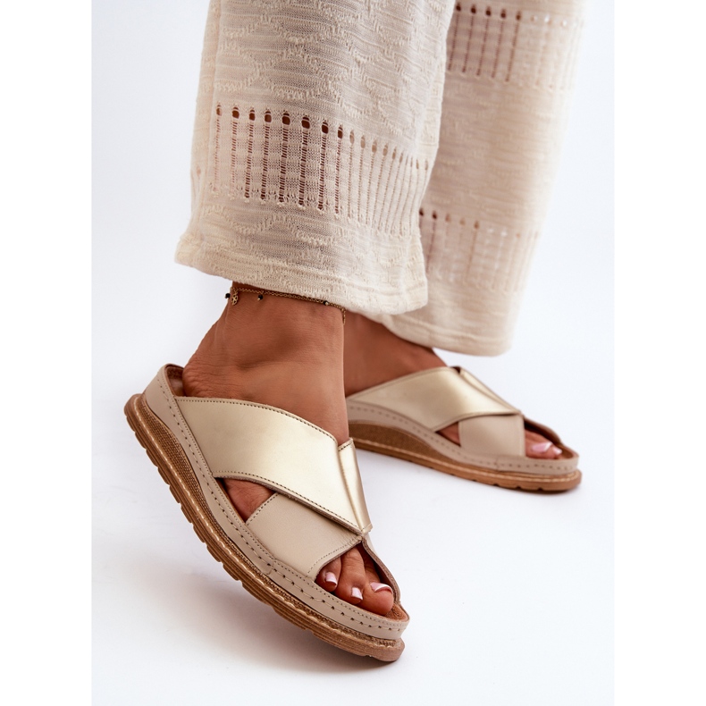 Leather Profiled Flip-Flops Maciejka 04986-04 Gold-Beige 2