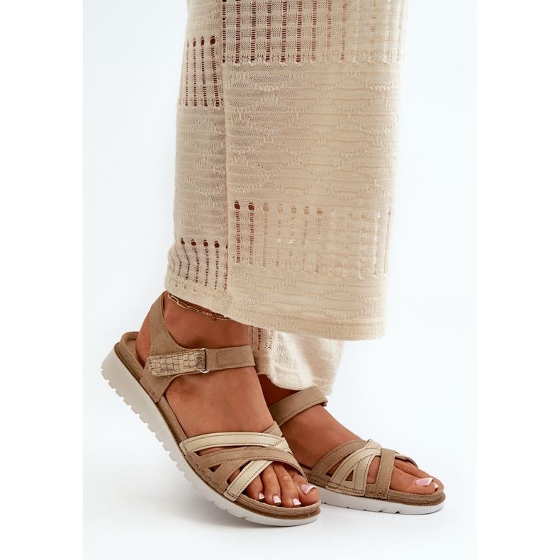 Comfortable and light Women's Sandals with Velcro Inblu CN000041 Beige and Gold 2