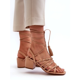 Low -heeled sandals decorated with Camel studs beige 3