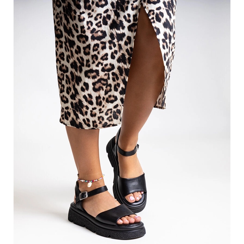 Black eco-leather sandals with Milesia wedges 1
