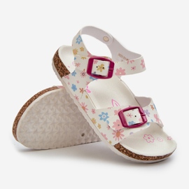 Children's sandals with flowers and buckles, white Memoria 2