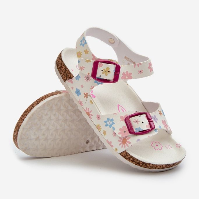 Children's sandals with flowers and buckles, white Memoria 2