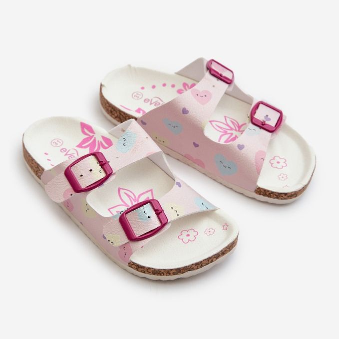 Children's Flip-Flops With Heart Buckles, Pink Abiding 2