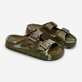 Lightweight boys' foam flip-flops with buckles, dark green, Adirnaca 1