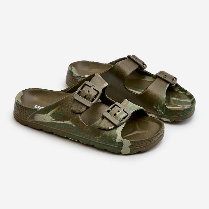 Lightweight boys' foam flip-flops with buckles, dark green, Adirnaca 1