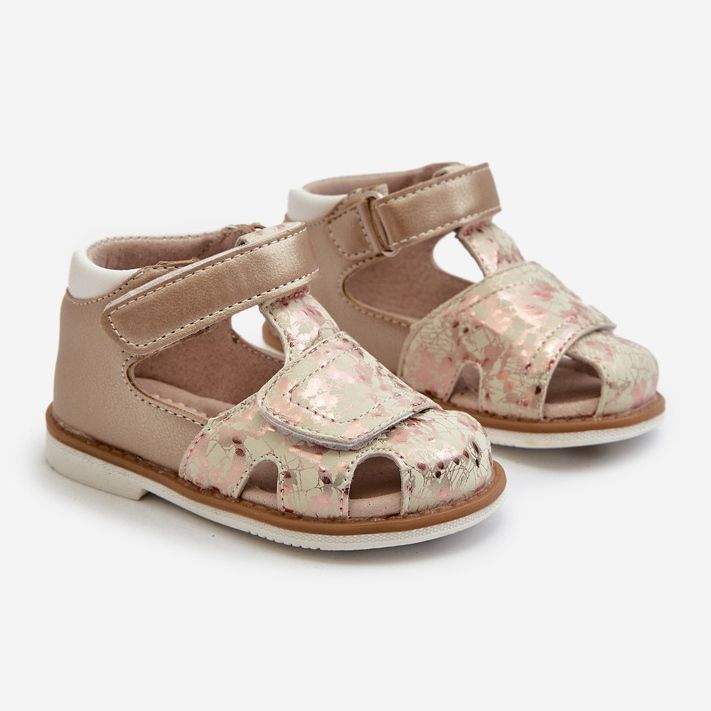 Children's Patterned Velcro Sandals, Gold Maellita golden 2