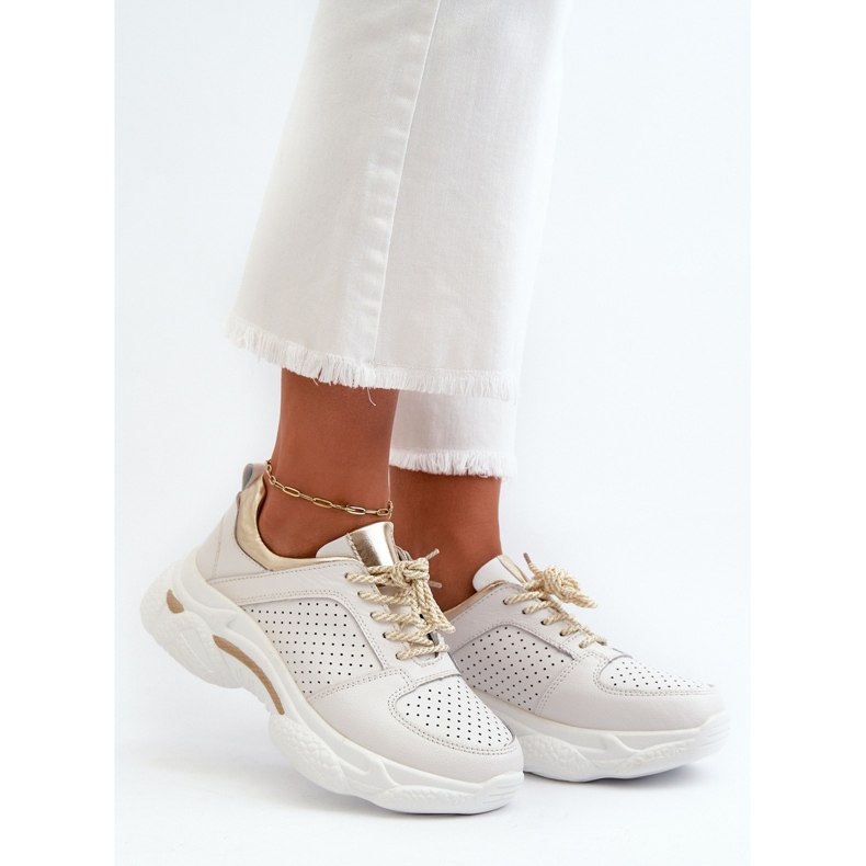 Women's Leather Sneakers With Thick Soles White-Gold Dzumati golden 1 Women's Leather Sneakers With Thick Soles White-Gold Dzumati golden 1