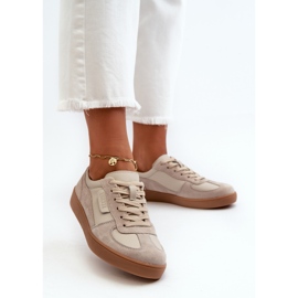 Women's Leather Sneakers Gray and Beige Vinceza 7333 2