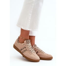 Zazoo N1068 Women's Suede Low Sneakers, Beige 1