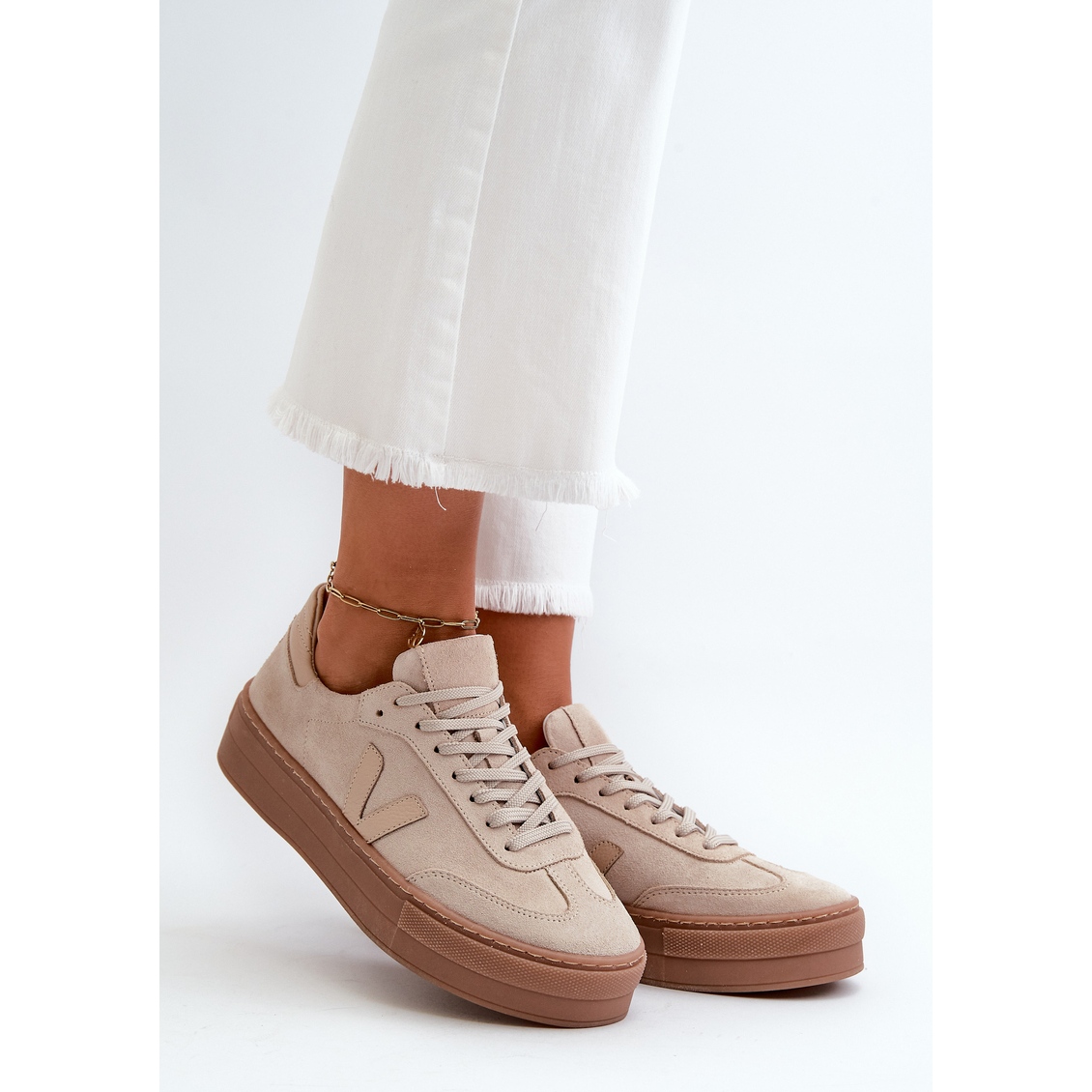 ZAZOO N1100S2 - Women's Suede Sneakers on the Platform Beige