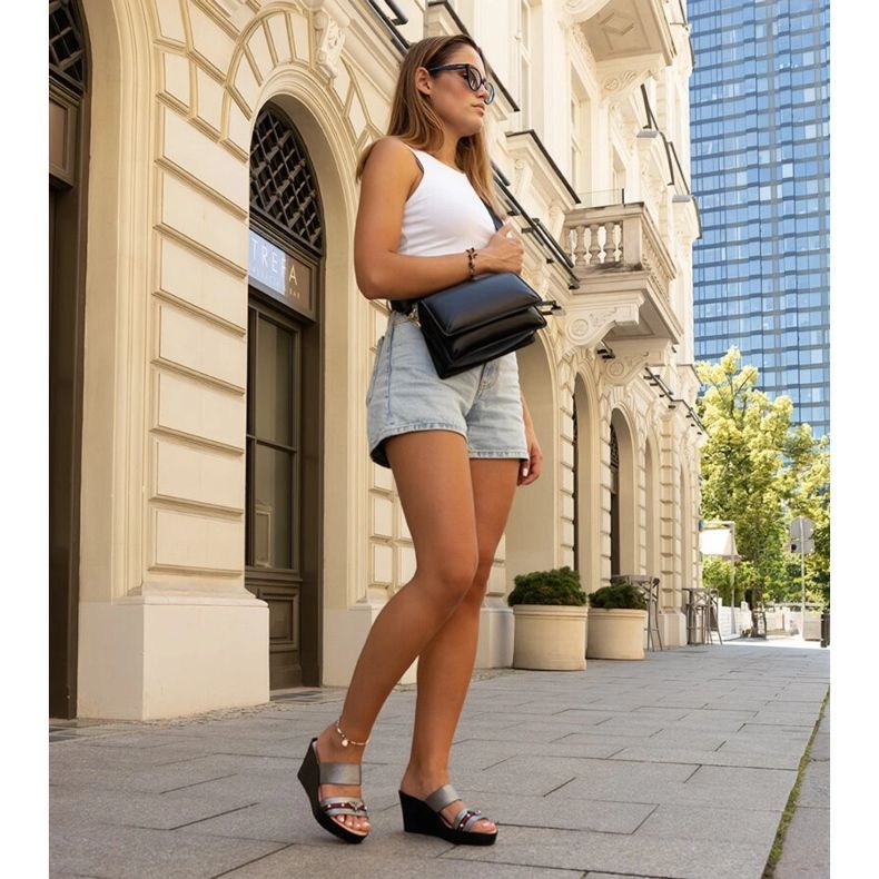 Dark gray metallic Raja wedge mules grey 2