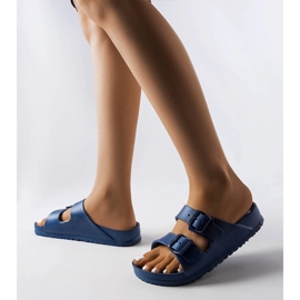 Navy blue rubber slides with Eugene buckles 1