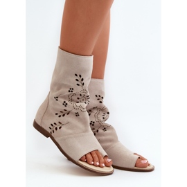 Zazoo 3437 Women's Suede Zipper Sandals Light Beige 1