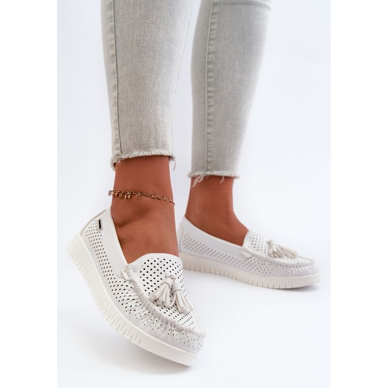 Women's Openwork Moccasins Made of Eco Leather, White Tinami 2