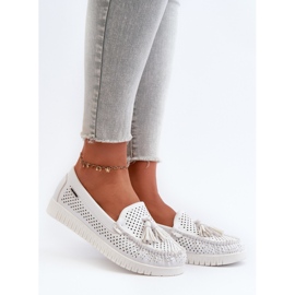 Women's Openwork Moccasins Made of Eco Leather, White Tinami 1