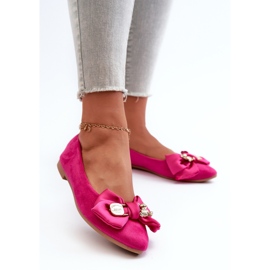 Women's Eco Suede Ballerinas With Bow And Brooch Fuchsia Satris pink 2