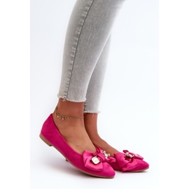 Women's Eco Suede Ballerinas With Bow And Brooch Fuchsia Satris pink 1