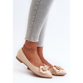 Women's Eco Suede Ballerinas With Bow And Brooch Light Beige Satris 1 Women's Eco Suede Ballerinas With Bow And Brooch Light Beige Satris 1