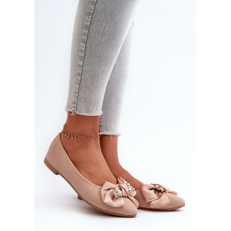 Women's Eco Suede Ballerinas With Bow And Brooch Beige Satris 1 Women's Eco Suede Ballerinas With Bow And Brooch Beige Satris 1
