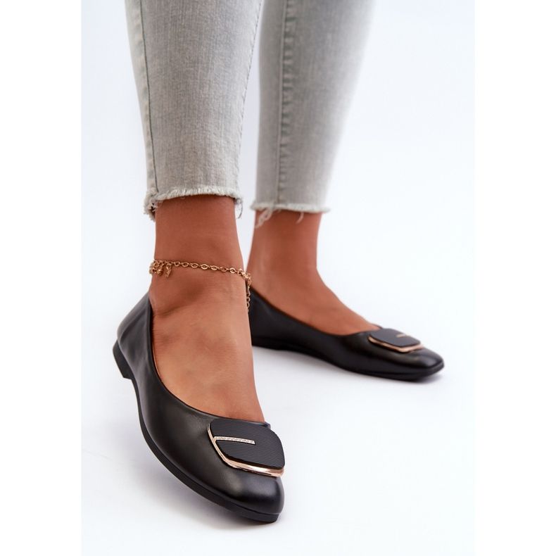 Women's Ballerinas Eco Leather With Decoration Black Edoslli 2