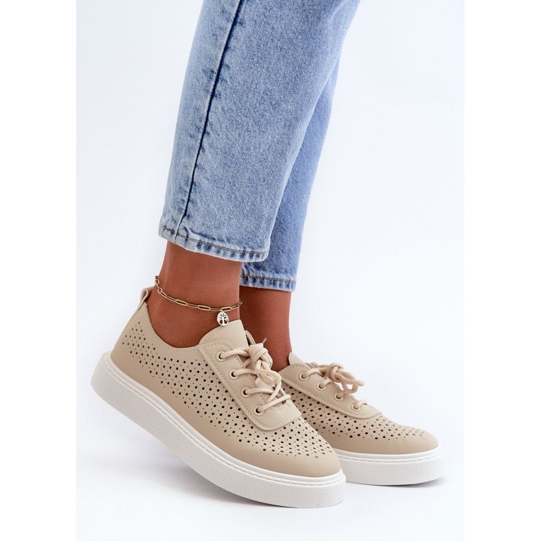 Openwork Sneakers Platform Sneakers Beige Tanvi 1