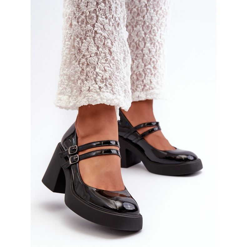 Pumps With Chunky Heel Patent Leather Black Halmina 2