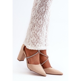Eco Suede Pumps With Zircons On A Block Heel Beige Lagra 1