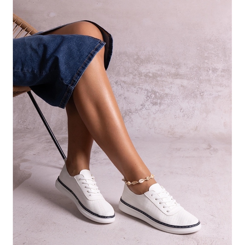 White and navy blue openwork Biserka sneakers 2