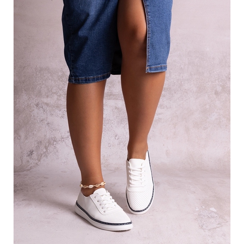 White and navy blue openwork Biserka sneakers 1