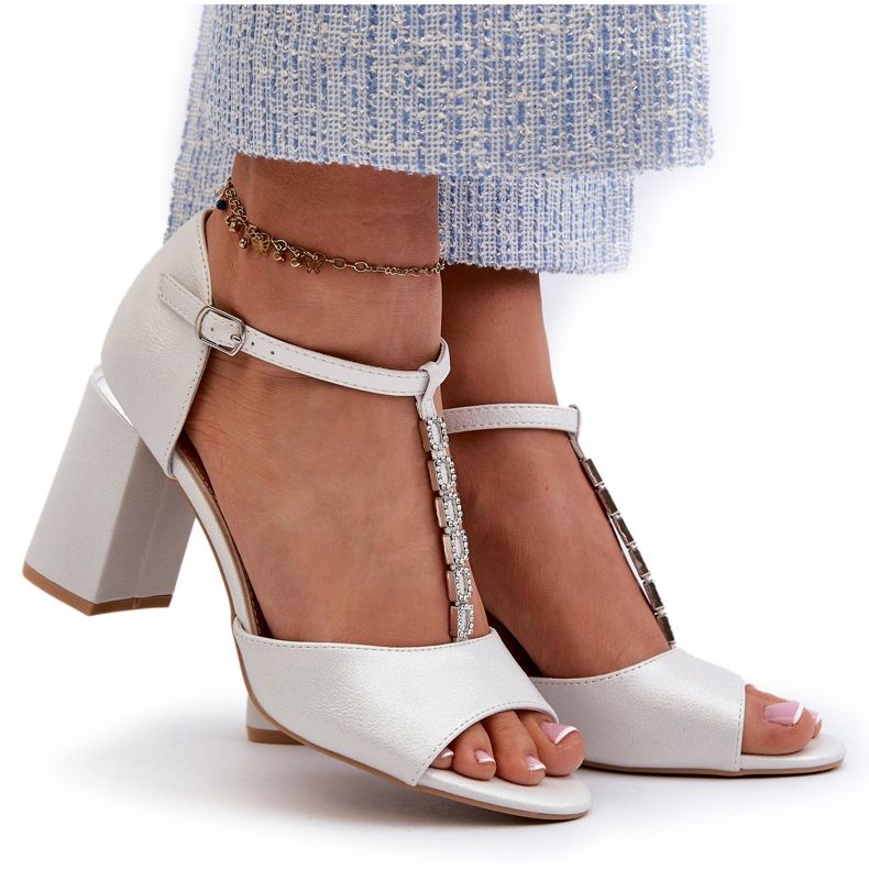 Vinceza Silver high-heeled sandals with cubic zirconia 4