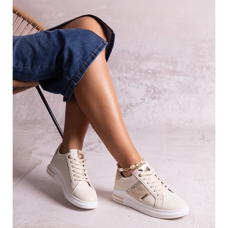 Beige sneakers decorated with Xarles zircons 1