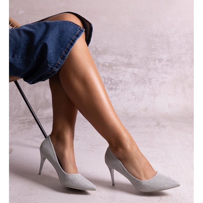 Makaya Silver Glitter Heels with Leather Insole 1