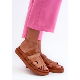 Eco Leather Women's Velcro Flip-Flops Camel Silaka brown 1