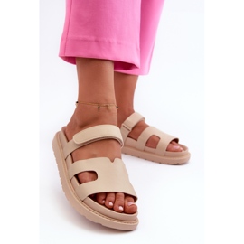 Eco Leather Women's Velcro Flip-Flops Light Beige Silaka 2
