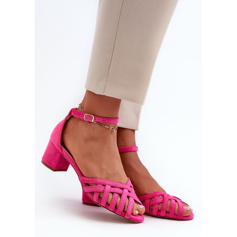 Women's Sandals In Eco Suede With Low Heel Fuchsia Monsha pink 1 Women's Sandals In Eco Suede With Low Heel Fuchsia Monsha pink 1
